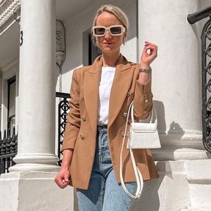 ZARA | NWT CARAMEL BLAZER TAILORED DOUBLE BREASTED BLAZER BLOGGERS FAVORITE